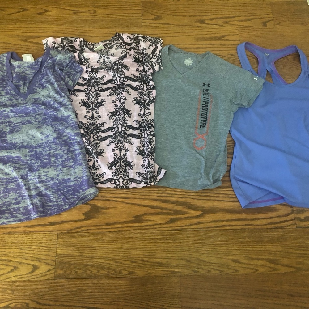 Four flattering and comfy workout tops (three are brand new) size S and a sz Med
